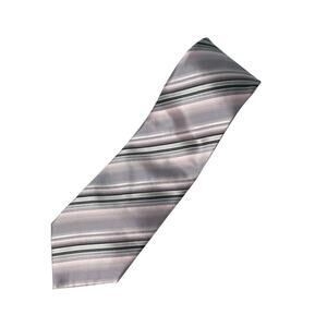 Verte Vallee Italian Design Silk Tie Pink Gray Black Stripes